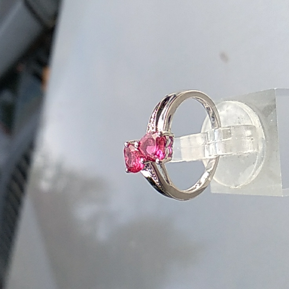 Ruby and Diamond accent double heart ring